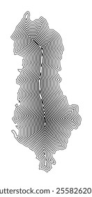 Abstract map of Albania showing the country border buffered inside with black tapering lines