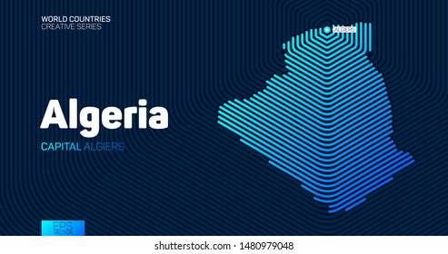 Abstract map of Algeria with hexagon lines