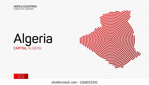 Abstract map of Algeria with red circle lines