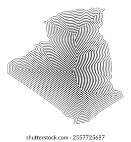 Abstract map of Algeria showing the country border buffered inside with black tapering lines