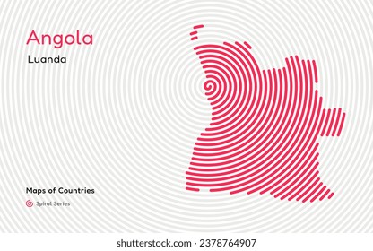 Abstract Map of Angola in a Circle Spiral Pattern with a Capital of Luanda. African Set.