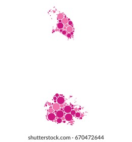 abstract map of antigua and barbuda filled with two-colors circles of different sizes