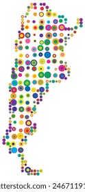 Abstract map of Argentina drawn with overlapping colored circles like sweets or candies