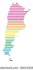 Abstract map of Argentina showing the area of the country with horizontal parallel lines in rainbow colors