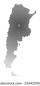 Abstract map of Argentina showing the country with concentric black tapering lines