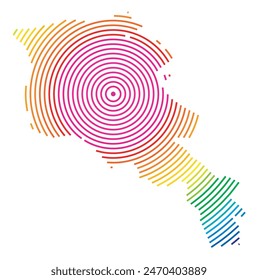 Abstrakte Karte von Armenien, die das Gebiet des Landes mit konzentrischen Regenbogenringen zeigt, wie ein Schießziel.