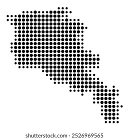 Abstract map of Armenia showing the area of the country with a pattern of black circles