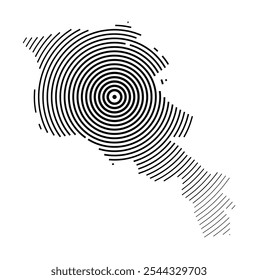 Abstract map of Armenia showing the country with concentric black tapering lines