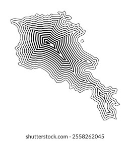Abstract map of Armenia showing the country border buffered inside with black tapering lines