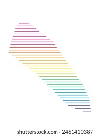 Abstract map of Aruba showing the area of the country with horizontal parallel lines in rainbow colors