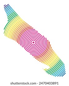 Mapa Abstractas de Aruba que muestra la zona del país con anillos concéntricos en colores arcoíris como un blanco de tiro.