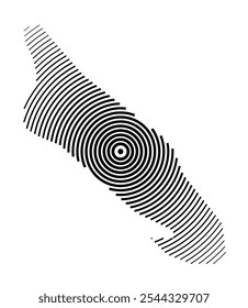 Abstract map of Aruba showing the country with concentric black tapering lines