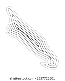 Abstract map of Aruba showing the country border buffered inside with black tapering lines