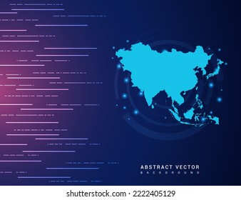 Abstract map of Asia technology with hi-tech digital data connection system background circuit.