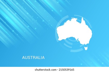 Abstract map of Australia circuit circle smooth light blue background.