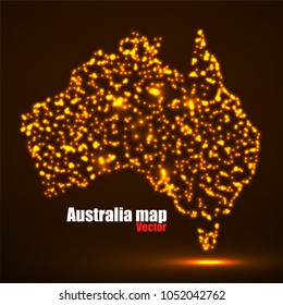 Abstract map of Australia with glowing particles, vector illustration, eps 10