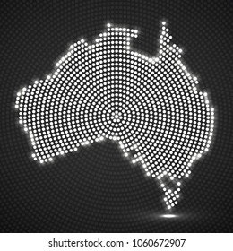 Abstract map Australia of glowing radial dots. Vector illustration, eps 10