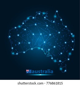 Abstract map of australia with nodes linked by lines arranged. 3d mesh .vector illustration.