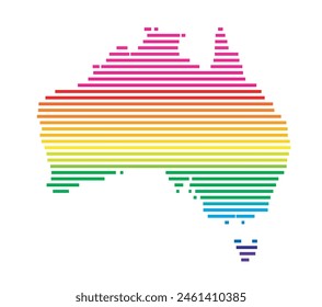 Abstrakte Landkarte Australiens, die das Gebiet des Landes mit Horizontalen Parallelen in Regenbogenfarben zeigt