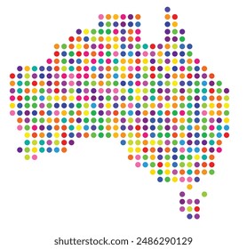 Abstract map of Australia showing the area of the country with a pattern of colorful circles