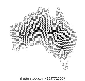 Abstract map of Australia showing the country border buffered inside with black tapering lines