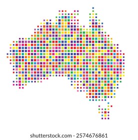 Abstract map of Australia showing the country with a pattern of colorful squares