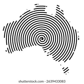 Abstract map of Australia showing the country with a black spiral line