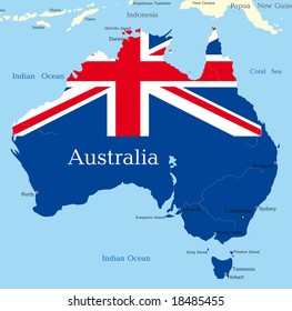 Mapa abstracto del continente australiano coloreado por la bandera nacional