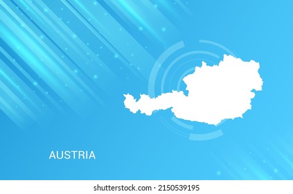 Abstract map of Austria circuit circle smooth light blue background.