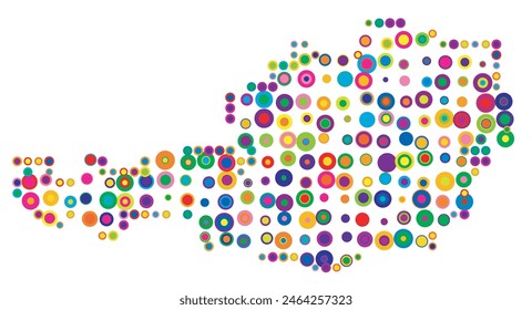 Abstract map of Austria drawn with overlapping colored circles like sweets or candies