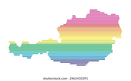 Abstract map of Austria showing the area of the country with horizontal parallel lines in rainbow colors