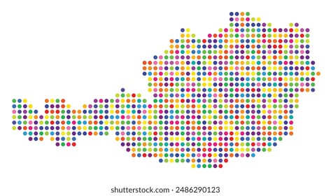 Abstract map of Austria showing the area of the country with a pattern of colorful circles