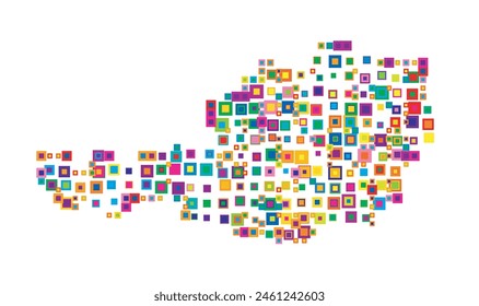 Abstract map of Austria. Abstract map showing the country with a pattern of overlapping colorful squares like candies