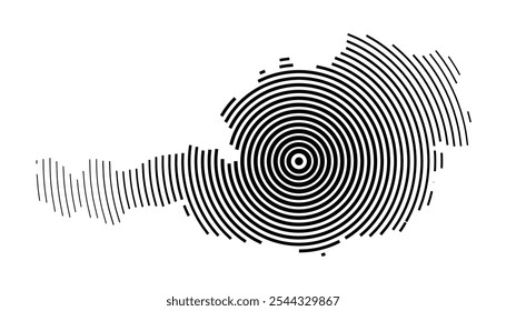 Abstract map of Austria showing the country with concentric black tapering lines