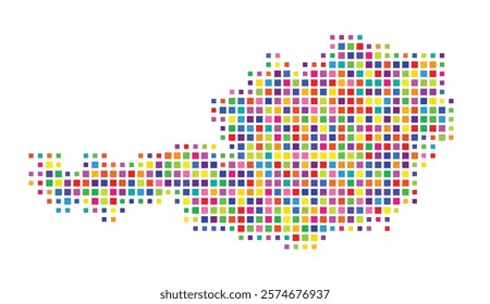 Abstract map of Austria showing the country with a pattern of colorful squares