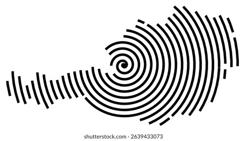 Abstract map of Austria showing the country with a black spiral line