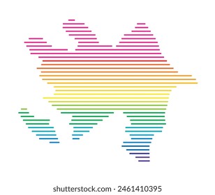 Abstract map of Azerbaijan showing the area of the country with horizontal parallel lines in rainbow colors