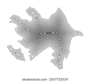 Abstract map of Azerbaijan showing the country border buffered inside with black tapering lines