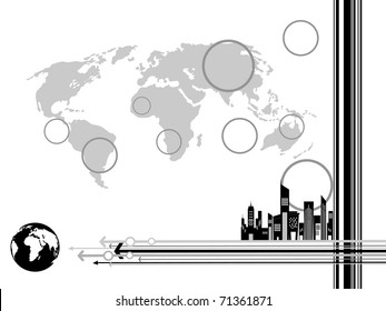 plano de fundo do mapa abstrato com globo, ponta de seta