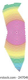 Abstrakte Karte von Bahrain, die die Gegend des Landes mit konzentrischen Regenbogenringen zeigt, wie ein Schießziel.
