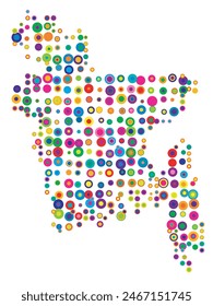 Abstract map of Bangladesh drawn with overlapping colored circles like sweets or candies