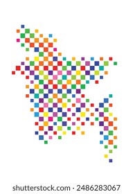 Abstract map of Bangladesh with a pattern of colorful squares like a chess board