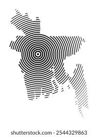Abstract map of Bangladesh showing the country with concentric black tapering lines