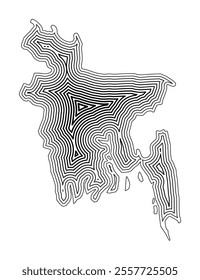 Abstract map of Bangladesh showing the country border buffered inside with black tapering lines