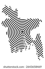 Abstract map of Bangladesh showing the country with a black spiral line