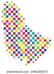 Abstract map of Barbados with a pattern of colorful squares like a chess board