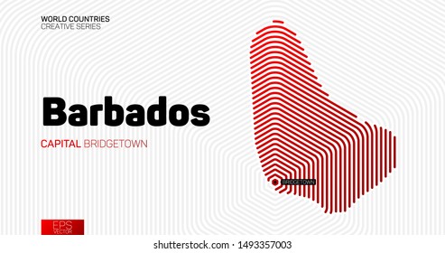 Abstract map of Barbados with red hexagon lines