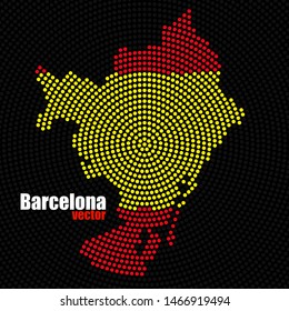 Abstract map Barcelona of radial dots with flag Spain inside