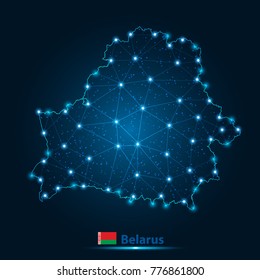 Abstract map of belarus with nodes linked by lines arranged. 3d mesh .vector illustration.