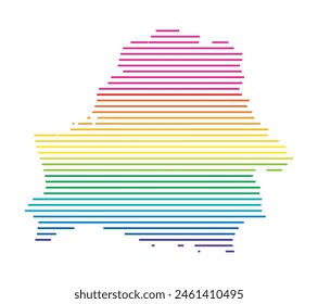 Abstract map of Belarus showing the area of the country with horizontal parallel lines in rainbow colors
